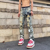 Men Jeans Vintage Five-Pointed Star Patch Jeans